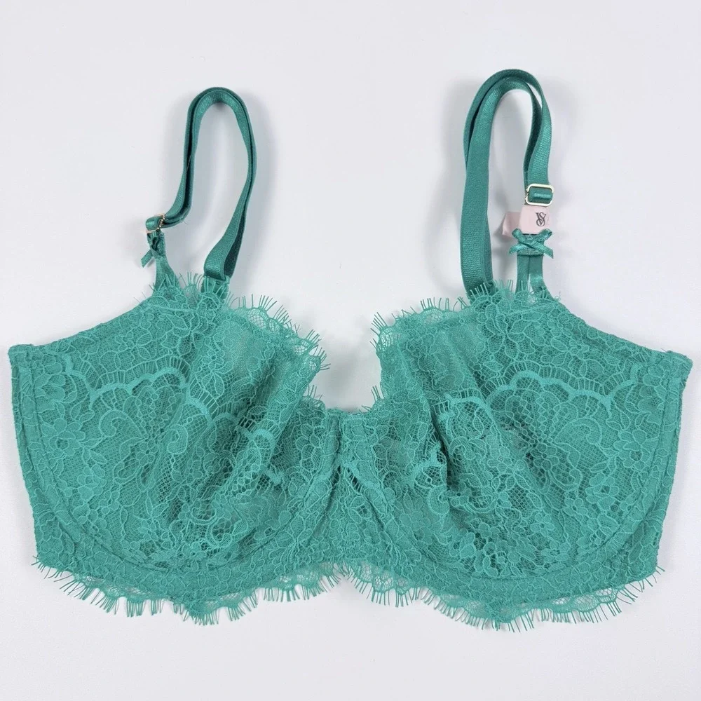 Victoria's Secret Dream Angels Unlined Uplift Sling Lace Bra Emerald Green 32DDD